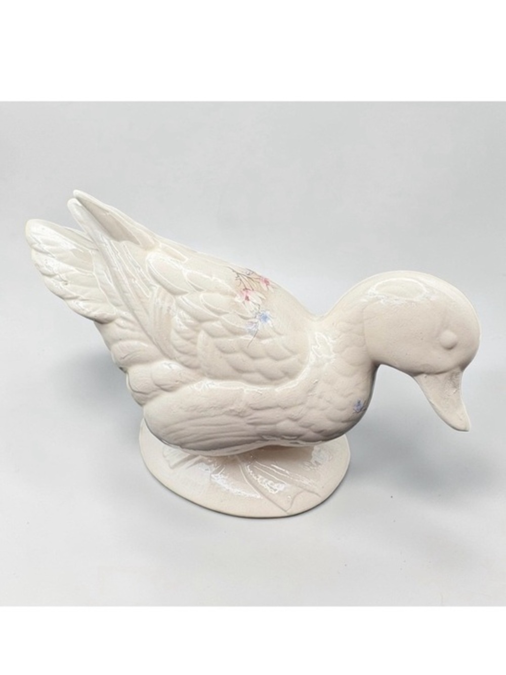 Ceramic Duck Bird Figurine • Table Centerpiece • Cottage Farm Grandma Floral MCM